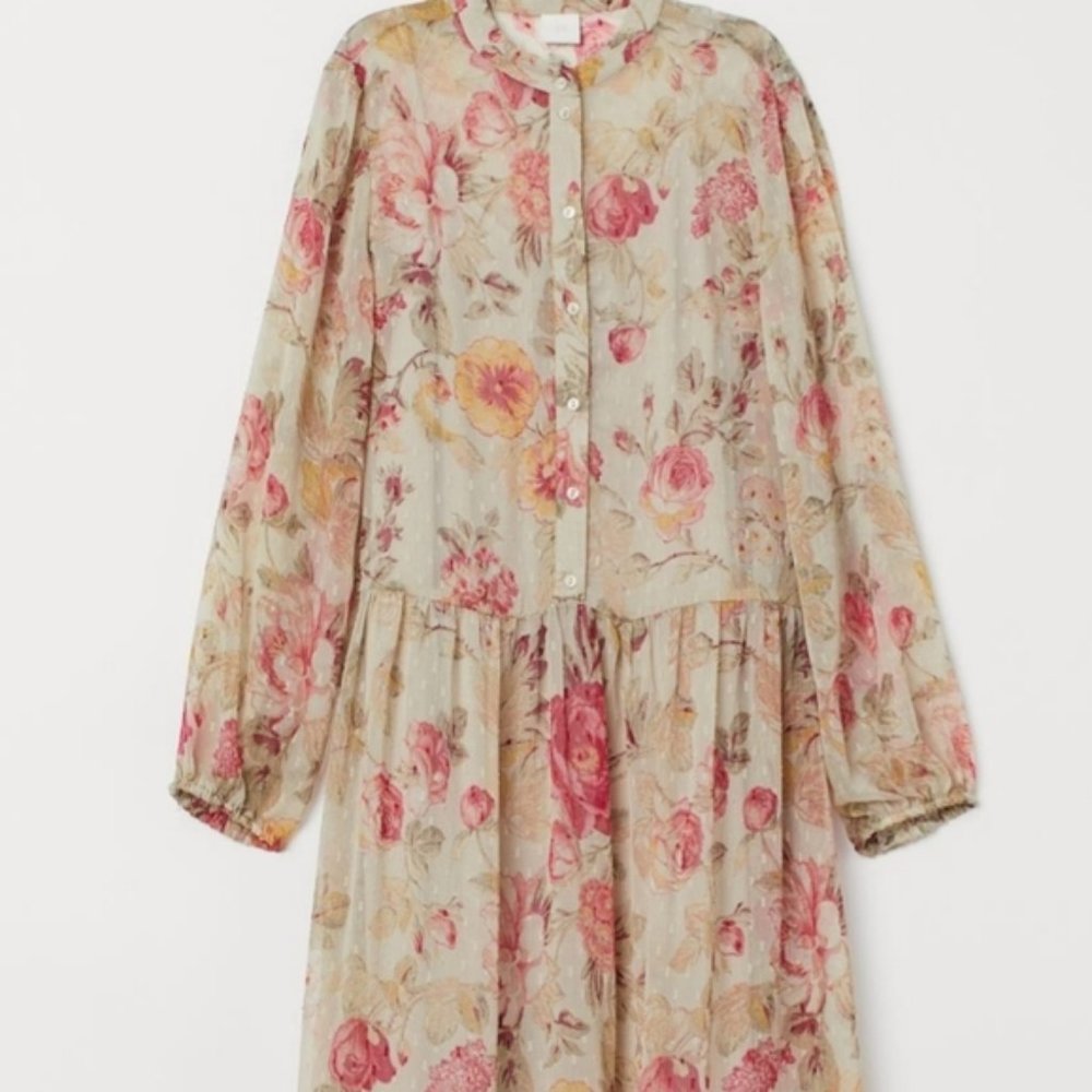 H&m long chiffony floral rose dress size US2
